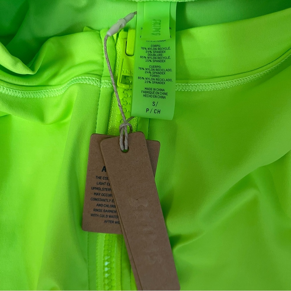 Skims Swim Zip Front Sleeveless One Piece Neon Green Size Small - Picture 5 of 5